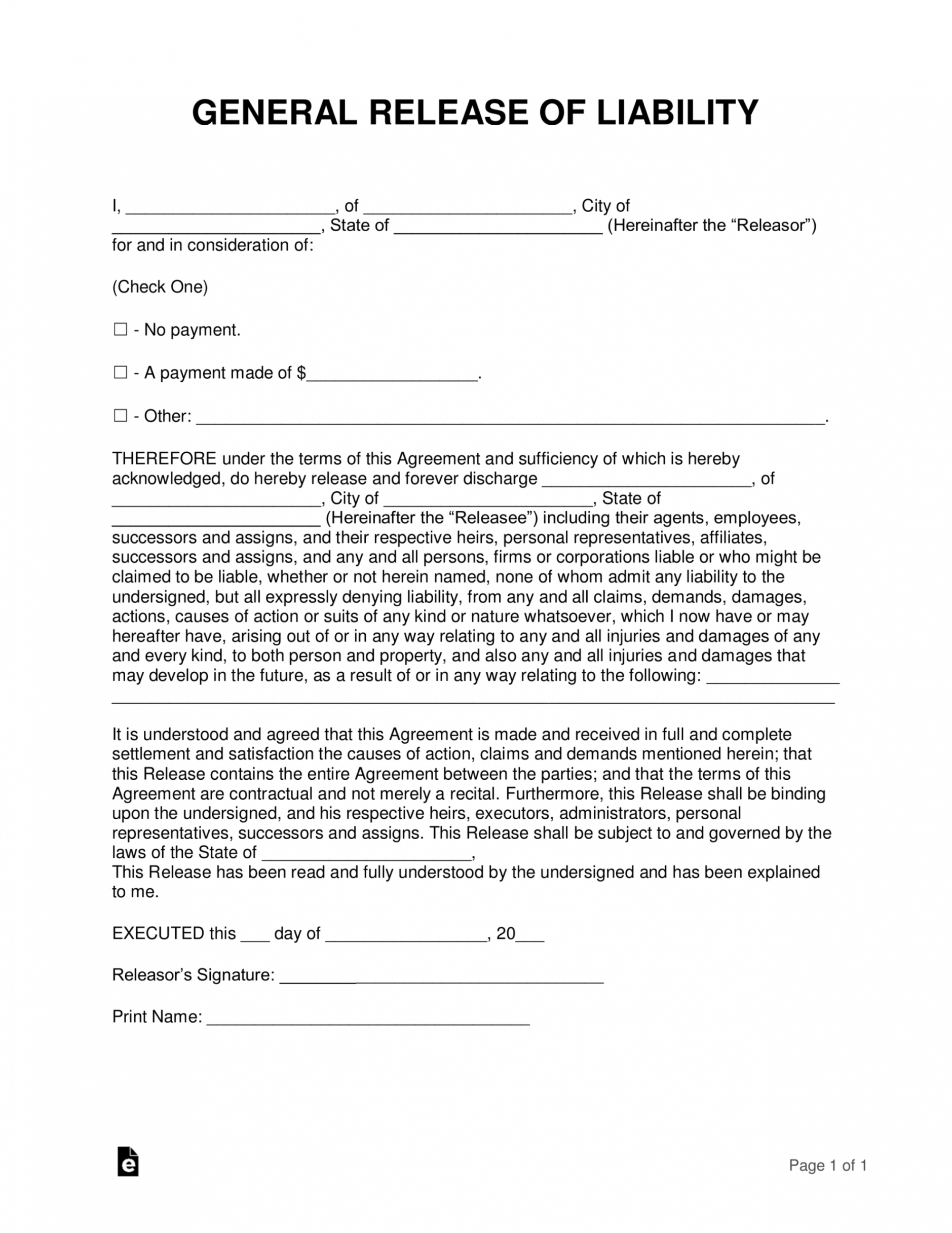 editable free free release of liability hold harmless agreement template injury liability release form release from liability form template