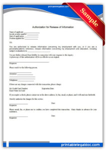 editable free printable authorization for release of information form generic authorization to release information template word