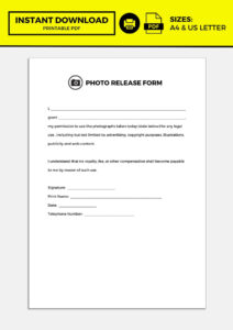 editable photo release form template  etsy photo and video release form template excel