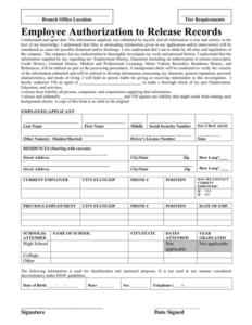 employee authorization to release records template in word and pdf formats authorization to release information template