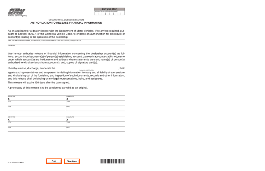 form ol53  fill out sign online and download fillable pdf california  templateroller authorization to release financial information form template