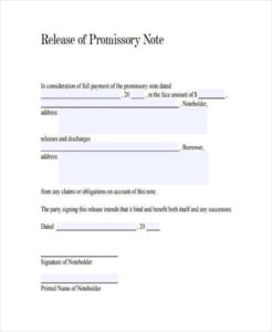 free sample form for promissory note  the document template release of promissory note template excel