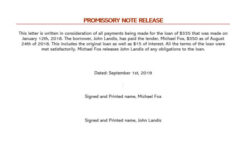 promissory note release form release of promissory note template