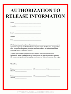 release of information forms printable blank template authorization to release confidential information template word