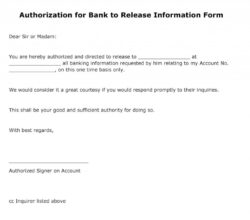 sample free authorization for bank to release information form  pdf template authorization to release information template