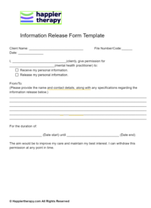 sample information release form template  happiertherapy mental health release of information template sample