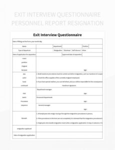 editable exit interview questionnaire personnel report resignation excel exit interview data analysis template