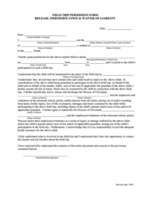 Field Trip Release Form Template  Sample