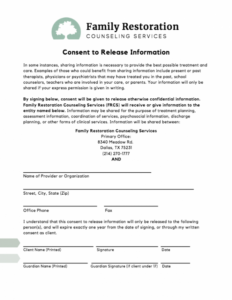 Free Blank Counseling Release Of Information Template Pdf