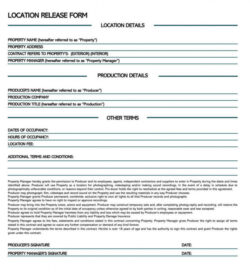 Free Custom Film Location Release Form Template Excel