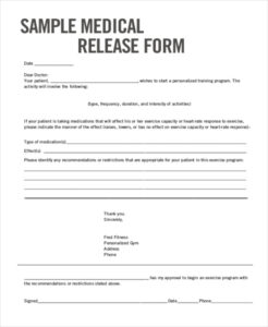 Free Custom Medical Release Form To Return To Work Template Word Sample