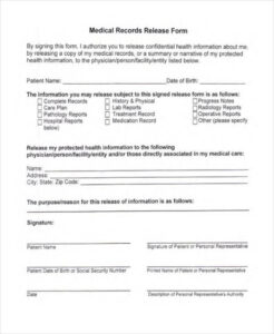 Free Custom Medical Release Of Information Form Template