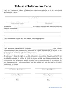 Free Custom Medical Release Of Information Form Template Pdf Sample