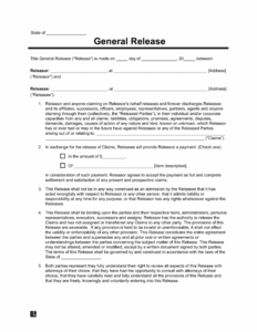 Free Printable General Release Of Liability Waiver Template Excel