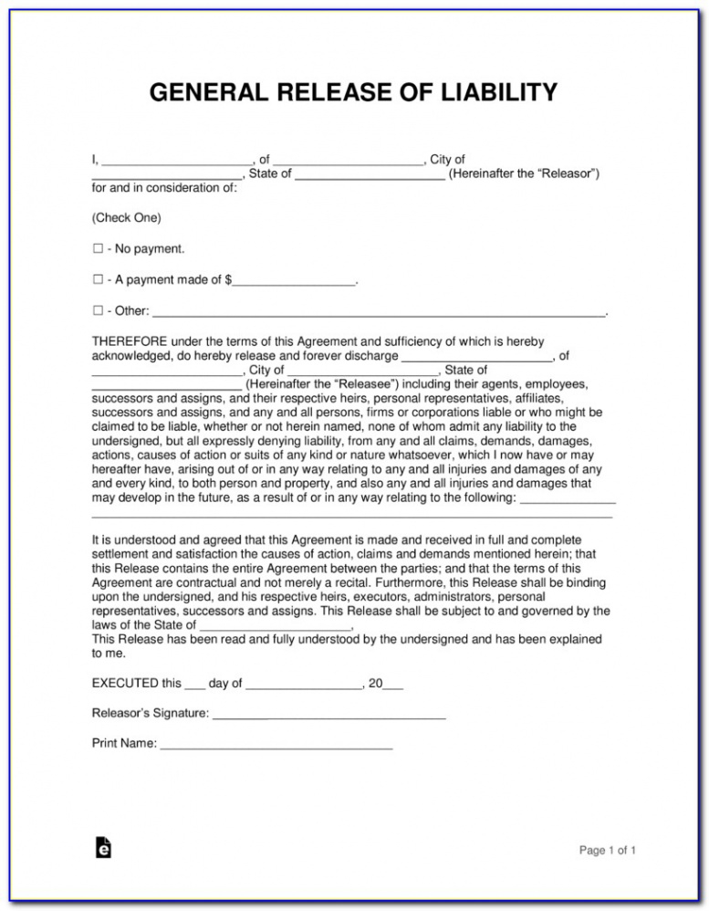 Printable Car Accident Release Form Template Pdf