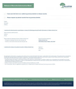 Printable Dental Medical Release Form Template Pdf Sample