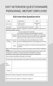 printable exit interview questionnaire personnel report employee excel template exit interview data analysis template doc