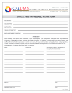 Printable Field Trip Release Form Template Pdf