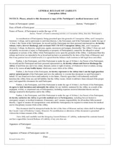 Printable General Release Of Liability Waiver Template Word Sample