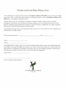 Printable Horse Riding Release Form Template Excel