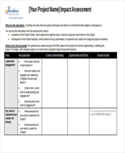 Printable Project Impact Analysis Template